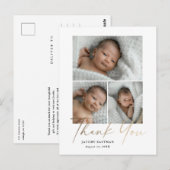 Carte Postale Élégant Script Doré 3 Photo Bébé Merci (Devant / Derrière)