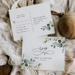 Carte Postale Elegant Script Eucalyptus Greenery Wedding Rsvp<br><div class="desc">Designed to coordinate with our Boho Greenery wedding collection,  this customizable Rsvp Postcard features lush watercolor greenery eucalyptus leaves set against a delicate watercolor wash background with calligraphy graphic text,  paired with a classy serif & modern sans font in black. Matching items available.</div>