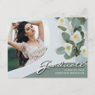 Carte Postale Élégant Script Fleurs blanches   Modern Photo Grad