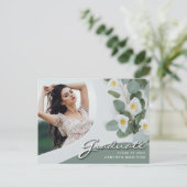 Carte Postale Élégant Script Fleurs blanches | Modern Photo Grad (Debout devant)