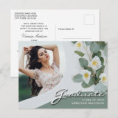 Carte Postale Élégant Script Fleurs blanches | Modern Photo Grad (Devant / Derrière)