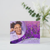 Carte Postale Élégant Script Fleurs violettes | Modern Photo Gra (Debout devant)