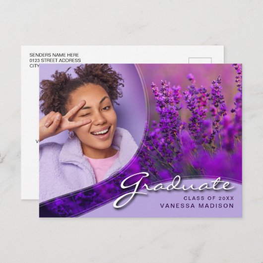 Carte Postale Élégant Script Fleurs violettes | Modern Photo Gra (Devant / Derrière)