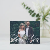 Carte Postale Élégant Script Flourish White Photo Mariage Merci (Debout devant)