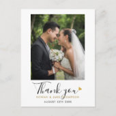 Carte Postale Élégant Script Gold Heart Mariage Photo Merci (Devant)
