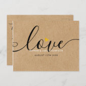 Carte Postale Élégant Script Gold Heart Merci Rustique Kraft (Devant / Derrière)