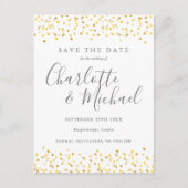 Carte Postale Élégant Script Gold Hearts Confetti Enregistrer la (Devant)
