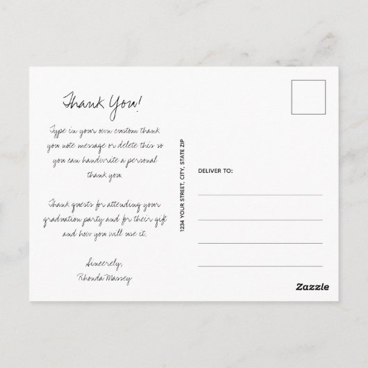 Carte Postale Elégant Script Graduation Merci note (Dos)