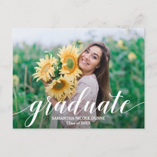 Carte Postale Élégant Script Graduation Photo ENREGISTRER LA DAT (Devant)