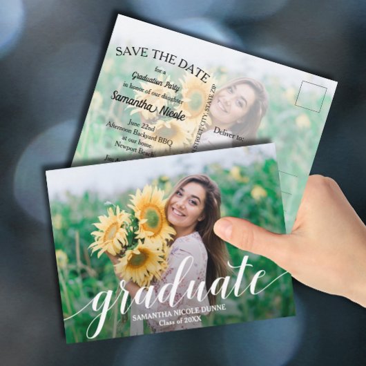 Carte Postale Élégant Script Graduation Photo ENREGISTRER LA DAT
