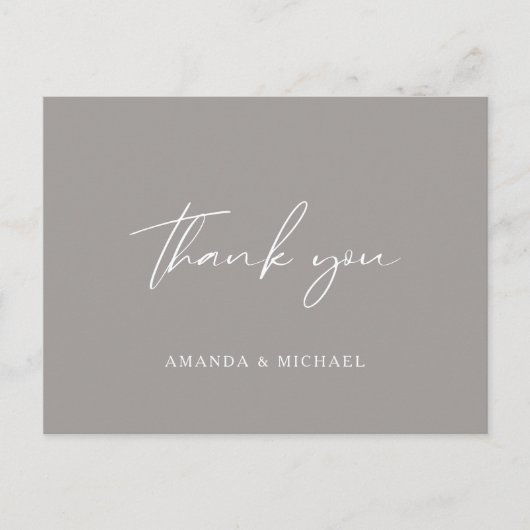 Carte Postale Élégant Script gris Mariage monochrome Merci (Devant)
