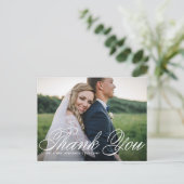 Carte Postale Élégant script Horizontal Mariage photo Merci (Debout devant)