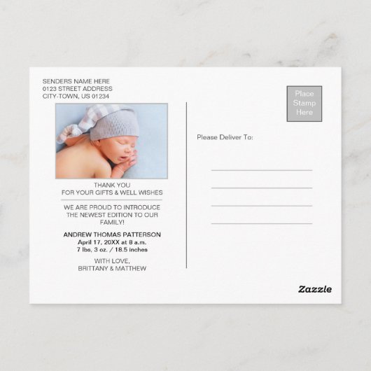 Carte Postale Élégant script manuscrit | 2 Merci photo (Dos)