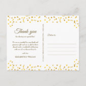 Carte Postale Élégant Script Merci Or Amour Cœurs Confettis (Dos)