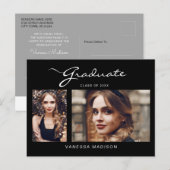 Carte Postale Élégant script moderne | 2 Faire-part photo Grad (Devant / Derrière)