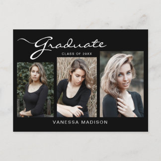 Carte Postale Élégant script moderne | 3 Faire-part photo Grad