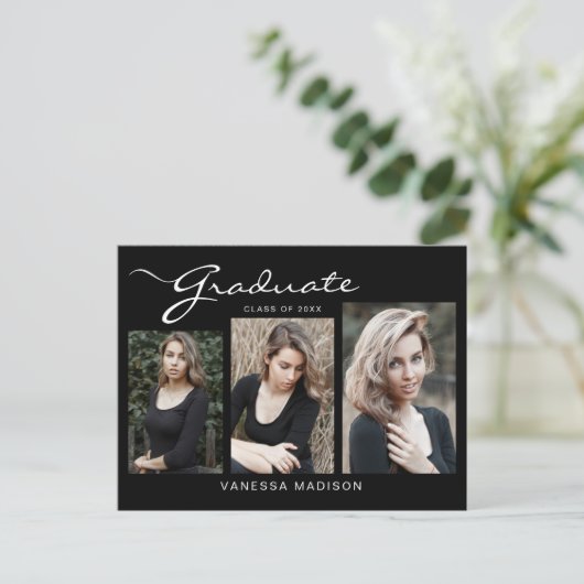 Carte Postale Élégant script moderne | 3 Faire-part photo Grad (Debout devant)