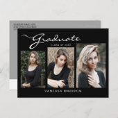 Carte Postale Élégant script moderne | 3 Faire-part photo Grad (Devant / Derrière)
