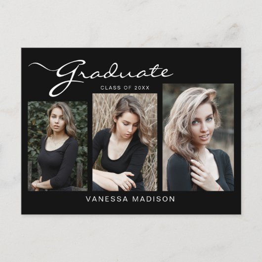 Carte Postale Élégant script moderne | 3 Faire-part photo Grad (Devant)