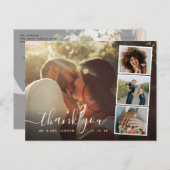 Carte Postale Élégant script moderne 4 Mariage photo Merci (Devant / Derrière)