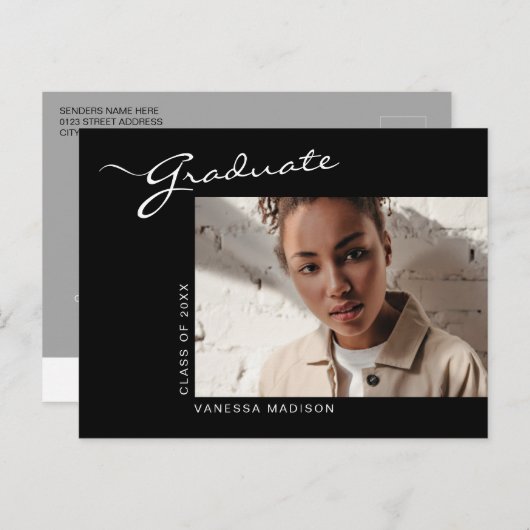 Carte Postale Élégant script moderne | Photo Grad Faire-part (Devant / Derrière)