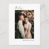 Carte Postale Élégant Script noir blanc Mariage Merci (Devant)