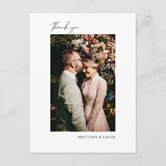 Carte Postale Élégant Script noir blanc Mariage Merci (Devant)