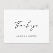 Carte Postale Élégant Script noir blanc Mariage Merci (Devant)