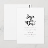 Carte Postale Élégant Script Noir et Blanc Enregistrer la Date (Devant / Derrière)
