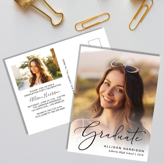 Carte Postale Élégant script photo Graduation Party Invitation