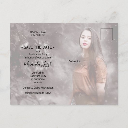 Carte Postale Elegant Script Photo Graduation Save the Date (Dos)