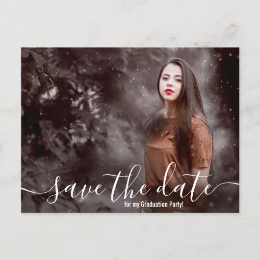 Carte Postale Elegant Script Photo Graduation Save the Date (Devant)