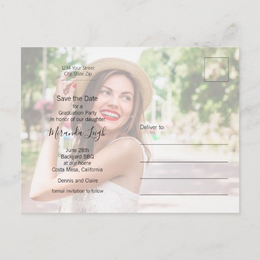 Carte Postale Elegant Script Photo Graduation Save the Date (Dos)