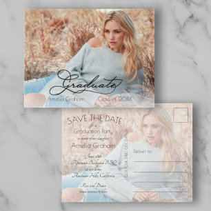 Carte Postale Elegant Script Photo Graduation Save the Date