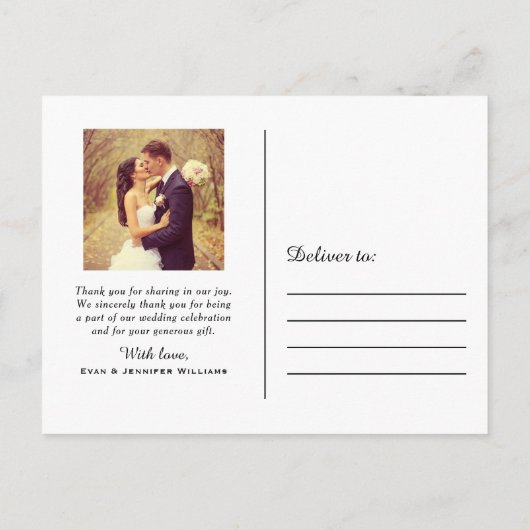 Carte Postale Élégant Script Photo Mariage Monogram Merci (Dos)