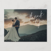 Carte Postale Élégant Script Photo Mariage Remerciements (Devant)