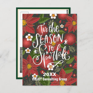 Carte Postale Élégant Script Red Poinsettia Green Photo Business