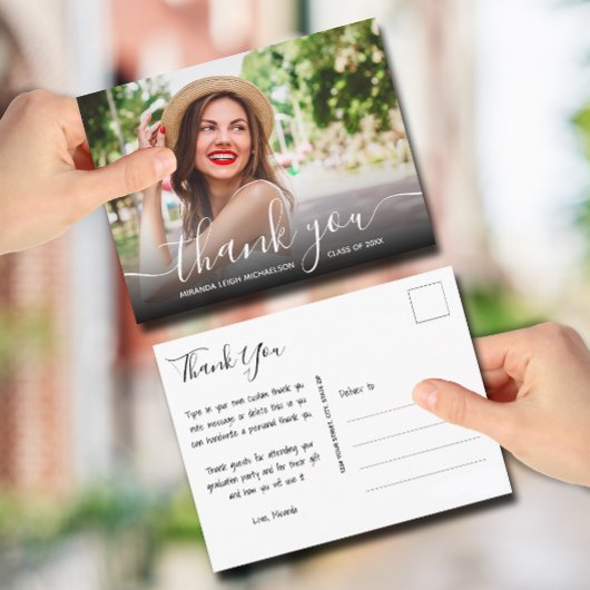 Carte Postale Elegant Script Thank You Photo Graduation
