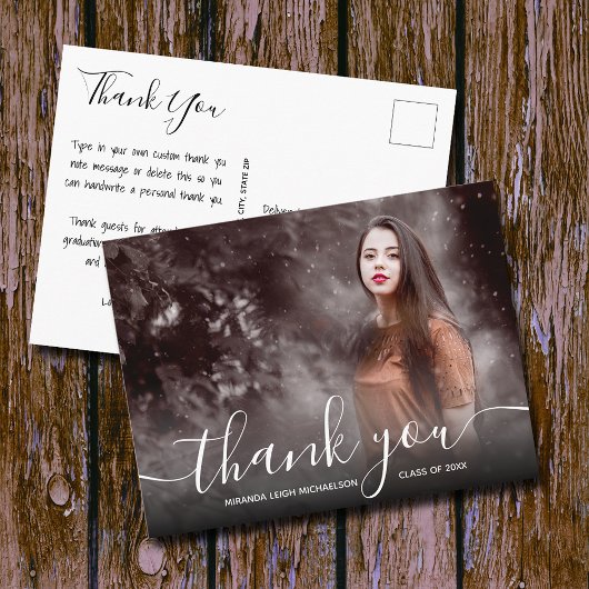 Carte Postale Elegant Script Thank You Photo Graduation