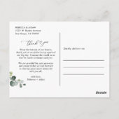 Carte Postale Élégant Script vert Mariage Photo Merci (Dos)