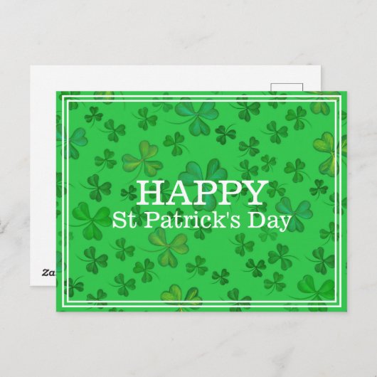 Carte Postale Elégant Shamrock de la Saint Patrick Motif - Vert (Devant / Derrière)