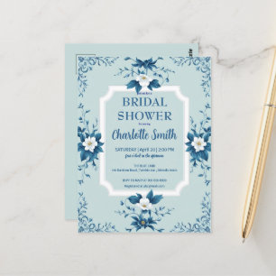 Carte Postale Élégant shower de mariage floral chinoiserie bleue