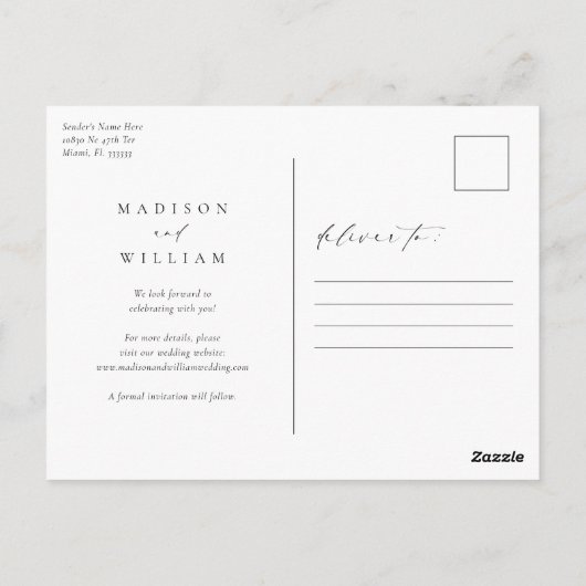 Carte Postale Élégant Simple Enregistrer La Date (Dos)