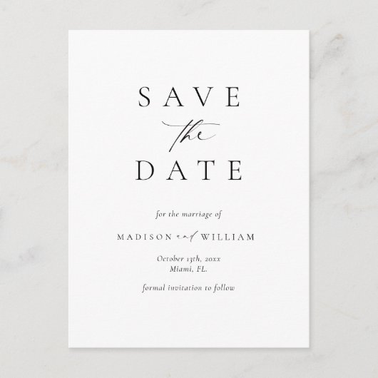 Carte Postale Élégant Simple Enregistrer La Date (Devant)