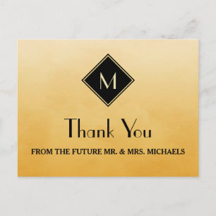 Carte Postale Elégant Simple Jaune Avec Merci Monogramme Or