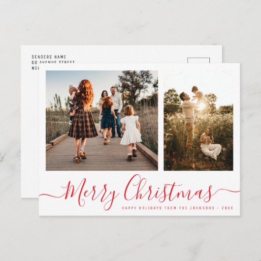 Carte Postale Elegant Simple Script Family Photo Christmas (Devant / Derrière)
