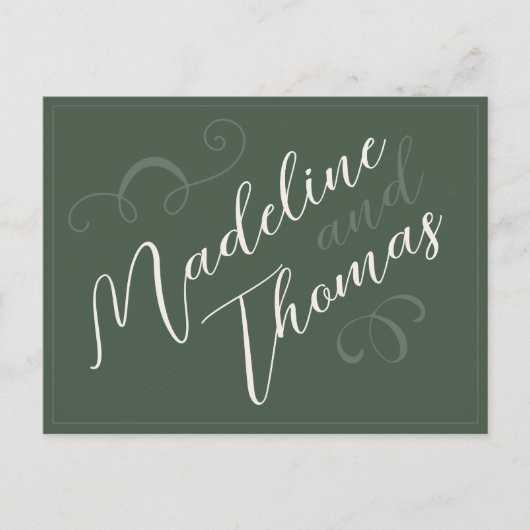 Carte Postale Élégant Simple Script Sage Vert Mariage RSVP (Devant)