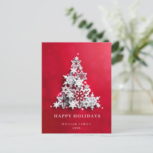 Carte Postale Élégant Snowflakes Noël Arbre Salutation (Debout devant)