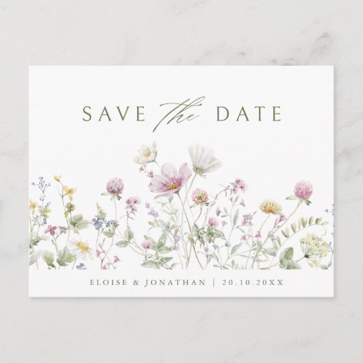 Carte Postale Elegant Soft Pastel Fleur sauvage Boho Enregistrer (Devant)
