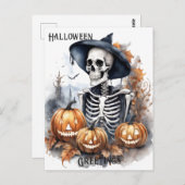 Carte Postale Elégant Squelette Halloween Aquarelle (Devant / Derrière)